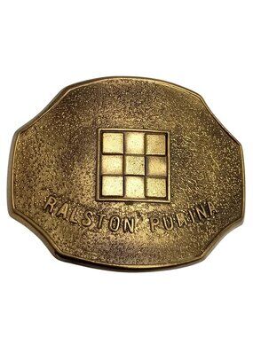 Vintage Ralston Purina Brass Belt Buckle 3" Investment Cast By GPSC